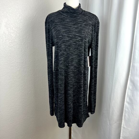 Free People Top Womens Large Black Stonecold Turtleneck Tunic Split Back Layers - Picture 1 of 13